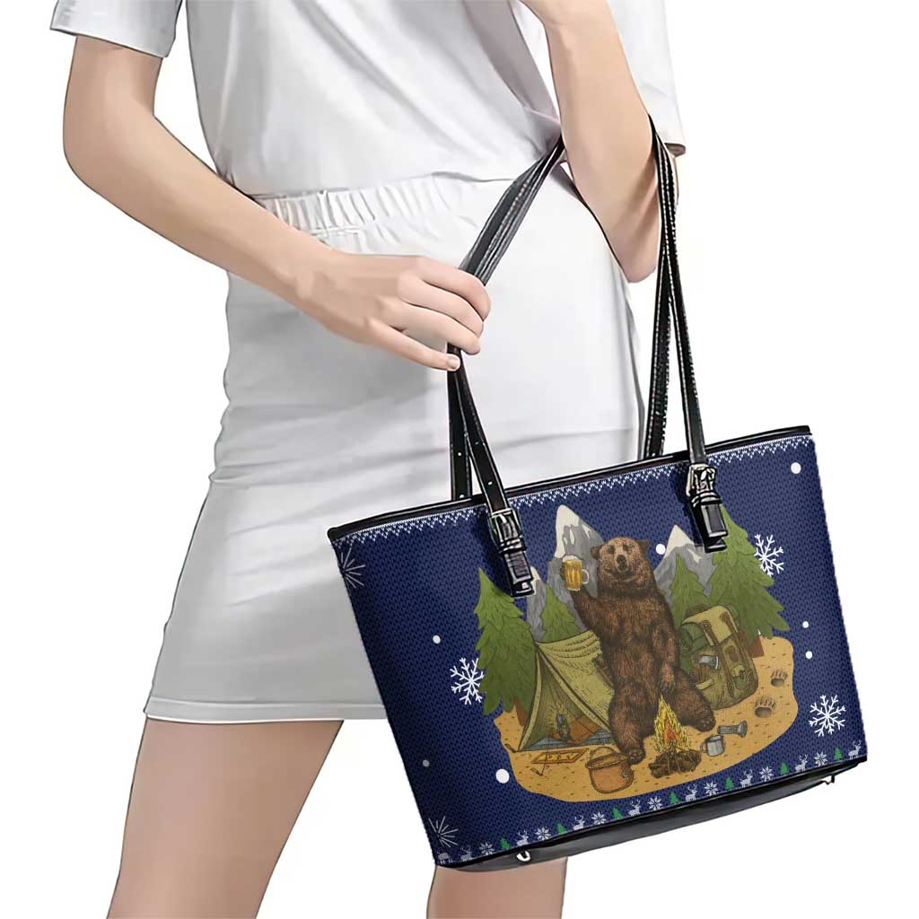 Camping I Hate People Christmas Leather Tote Bag Xmas Holiday Patterns - Wonder Print Shop
