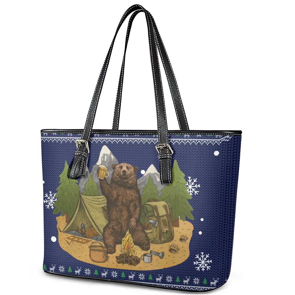 Camping I Hate People Christmas Leather Tote Bag Xmas Holiday Patterns - Wonder Print Shop