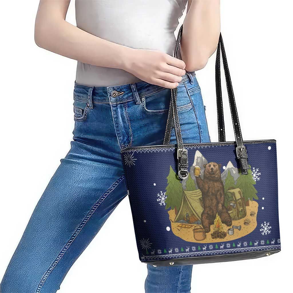 Camping I Hate People Christmas Leather Tote Bag Xmas Holiday Patterns - Wonder Print Shop