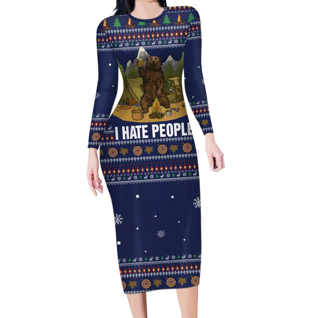 Camping I Hate People Christmas Long Sleeve Bodycon Dress Xmas Holiday Patterns - Wonder Print Shop