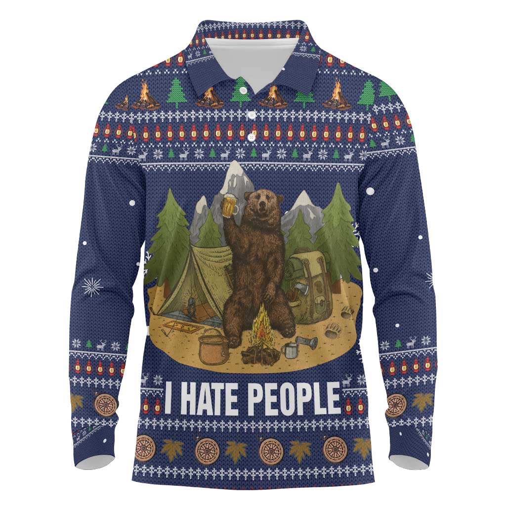 Camping I Hate People Christmas Long Sleeve Polo Shirt Xmas Holiday Patterns - Wonder Print Shop