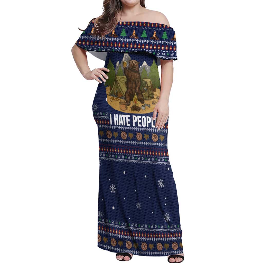 Camping I Hate People Christmas Off Shoulder Maxi Dress Xmas Holiday Patterns - Wonder Print Shop
