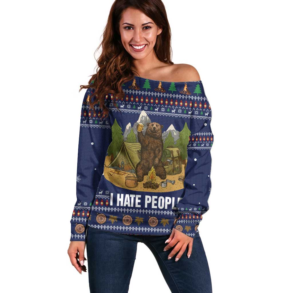 Camping I Hate People Christmas Off Shoulder Sweater Xmas Holiday Patterns - Wonder Print Shop
