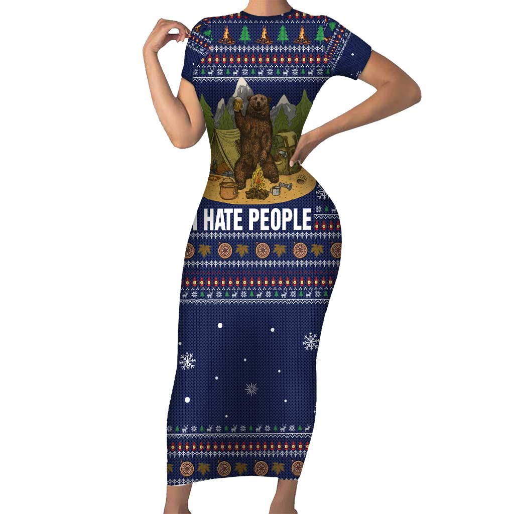 Camping I Hate People Christmas Short Sleeve Bodycon Dress Xmas Holiday Patterns - Wonder Print Shop