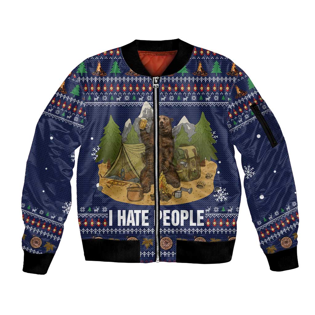 Camping I Hate People Christmas Sleeve Zip Bomber Jacket Xmas Holiday Patterns - Wonder Print Shop