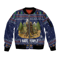 Camping I Hate People Christmas Sleeve Zip Bomber Jacket Xmas Holiday Patterns - Wonder Print Shop