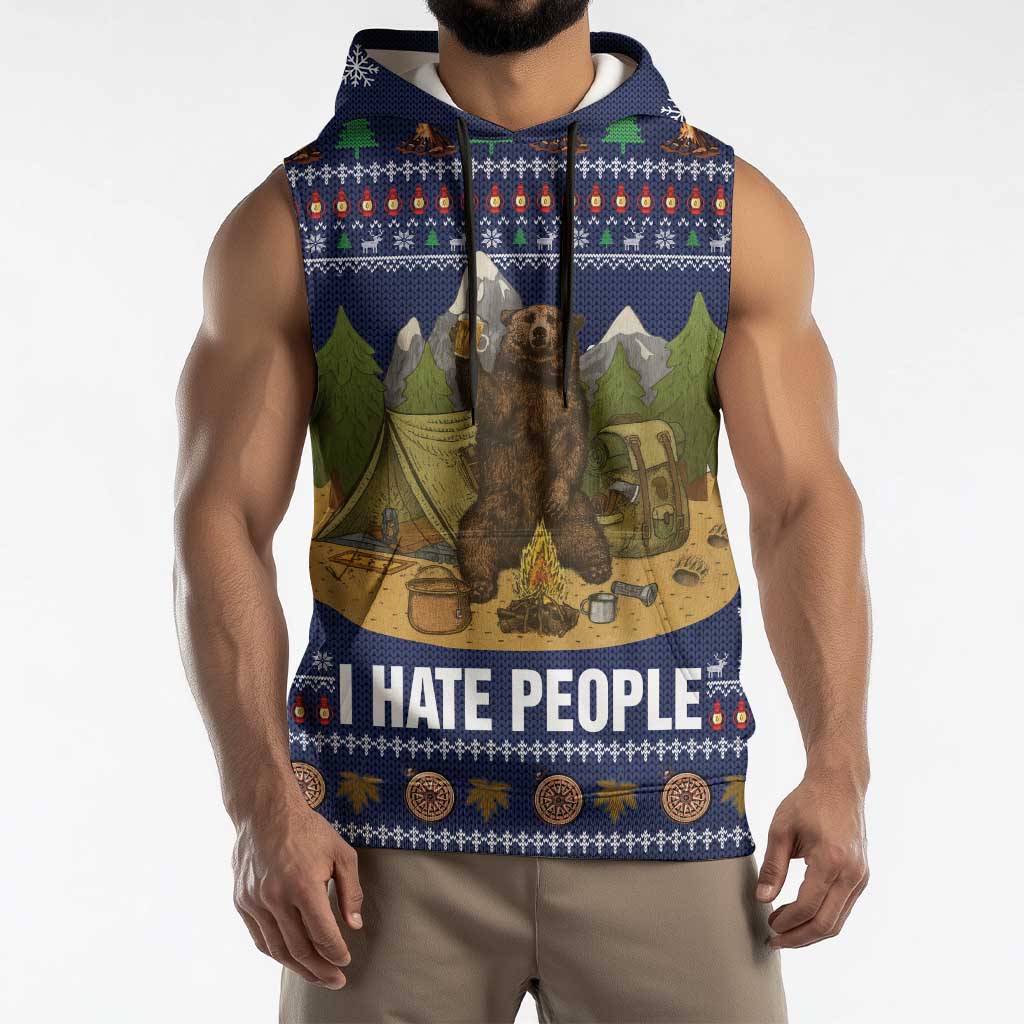 Camping I Hate People Christmas Sleeveless Hoodie Xmas Holiday Patterns - Wonder Print Shop