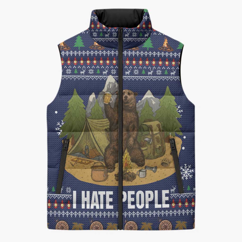 Camping I Hate People Christmas Sleeveless Puffer Jacket Xmas Holiday Patterns - Wonder Print Shop
