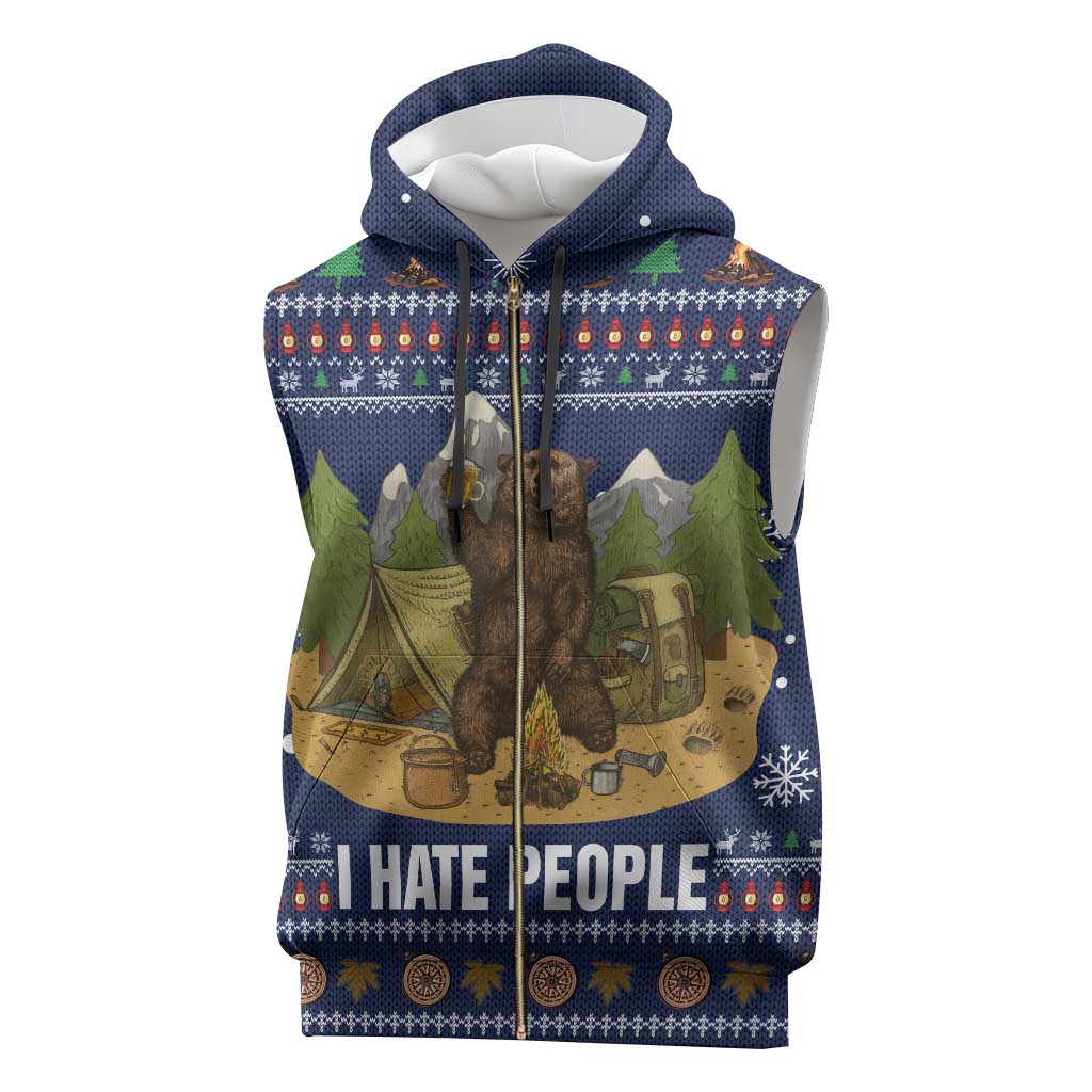 Camping I Hate People Christmas Sleeveless Zip Hoodie Xmas Holiday Patterns - Wonder Print Shop