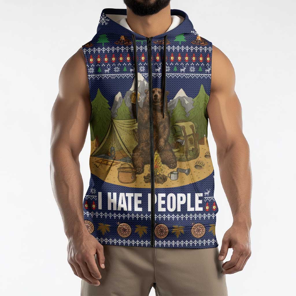Camping I Hate People Christmas Sleeveless Zip Hoodie Xmas Holiday Patterns - Wonder Print Shop
