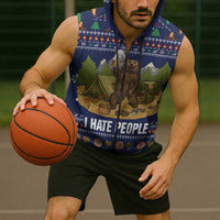 Camping I Hate People Christmas Sleeveless Zip Hoodie Xmas Holiday Patterns - Wonder Print Shop