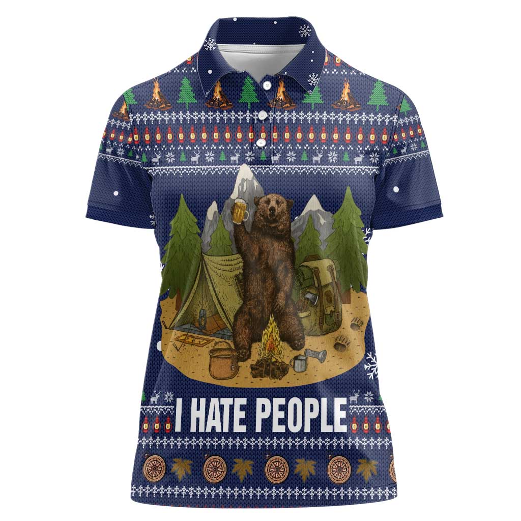 Camping I Hate People Christmas Women Polo Shirt Xmas Holiday Patterns - Wonder Print Shop