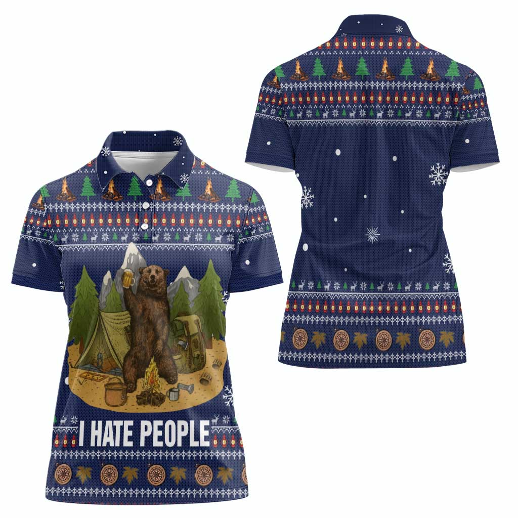 Camping I Hate People Christmas Women Polo Shirt Xmas Holiday Patterns - Wonder Print Shop