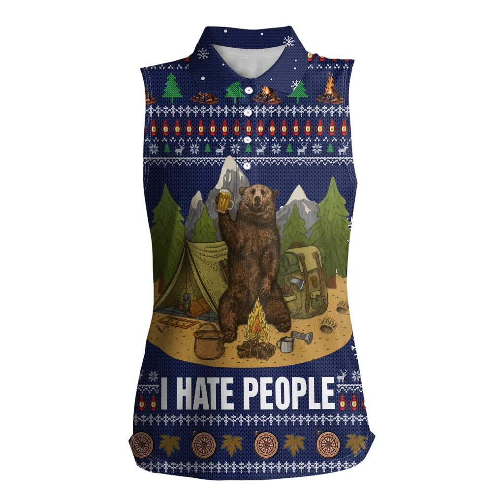 Camping I Hate People Christmas Women Sleeveless Polo Shirt Xmas Holiday Patterns - Wonder Print Shop