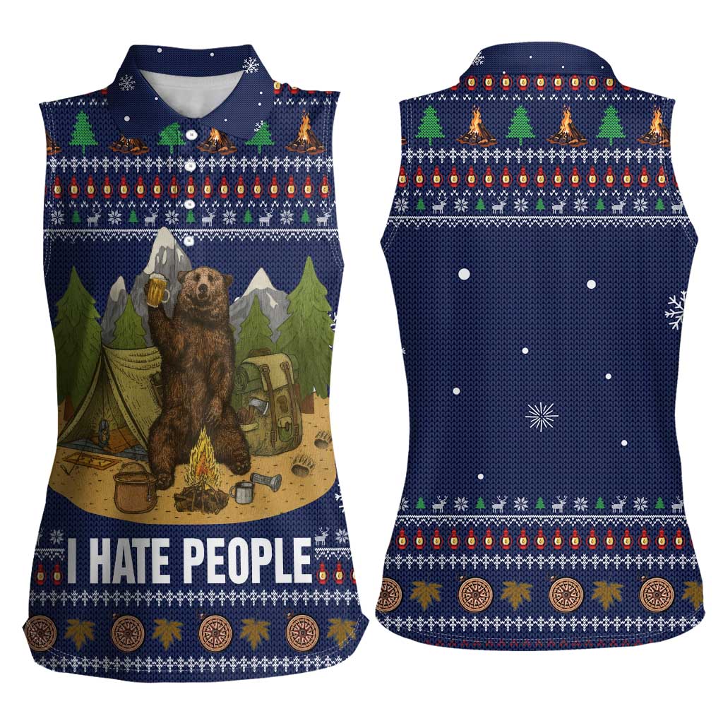 Camping I Hate People Christmas Women Sleeveless Polo Shirt Xmas Holiday Patterns - Wonder Print Shop