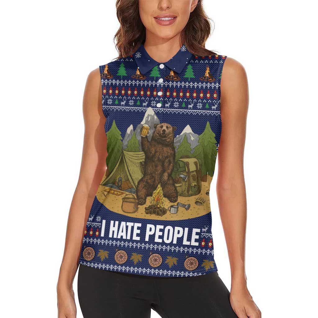 Camping I Hate People Christmas Women Sleeveless Polo Shirt Xmas Holiday Patterns - Wonder Print Shop