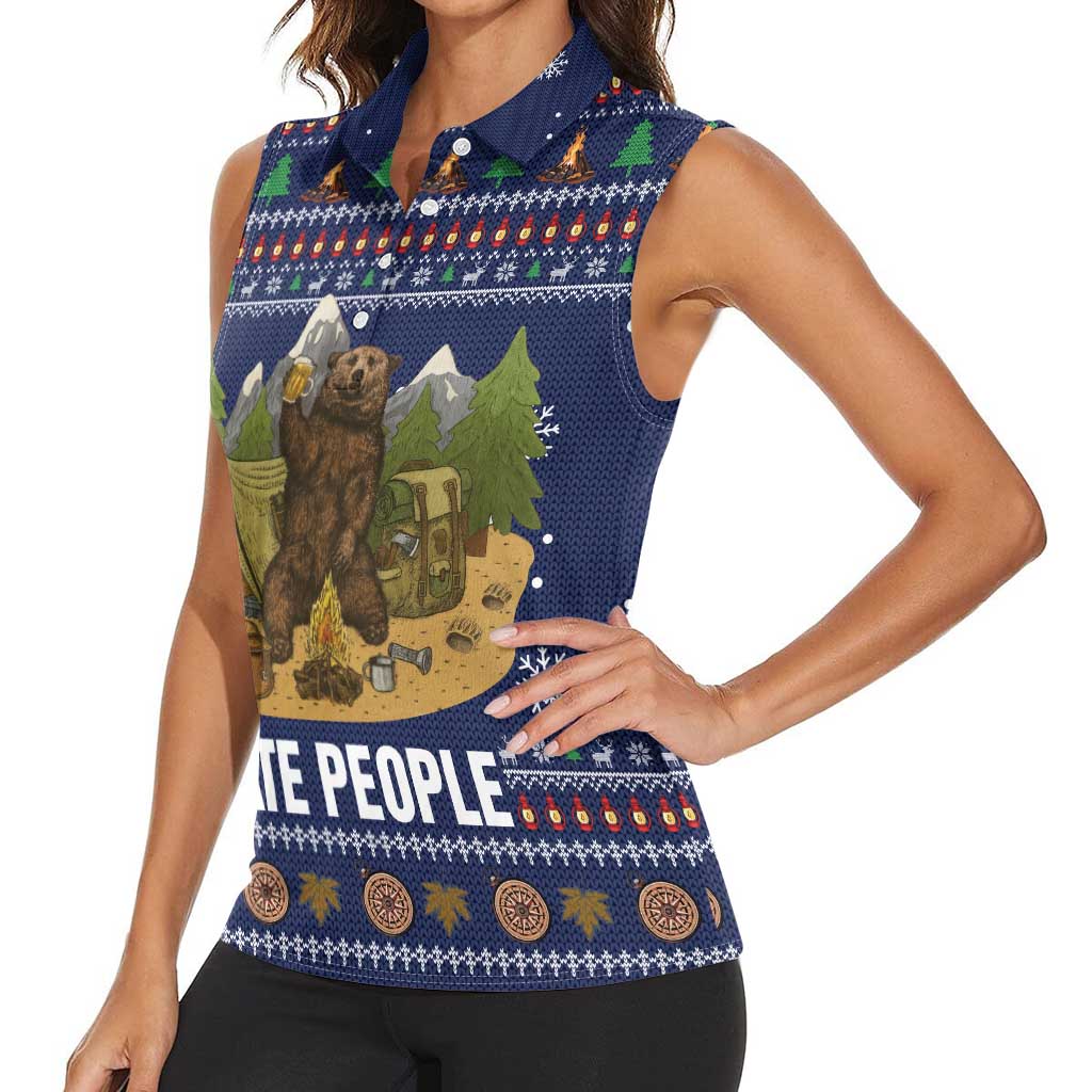 Camping I Hate People Christmas Women Sleeveless Polo Shirt Xmas Holiday Patterns - Wonder Print Shop