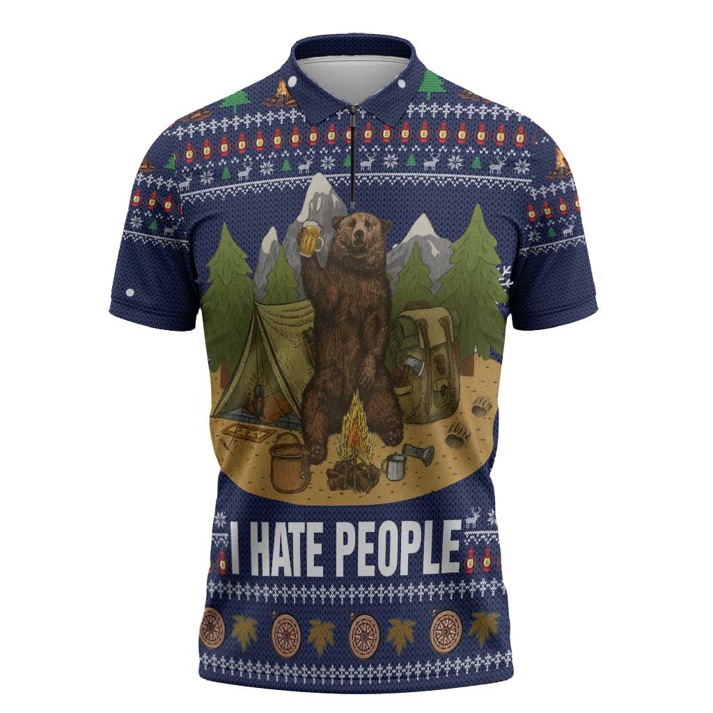 Camping I Hate People Christmas Zipper Polo Shirt Xmas Holiday Patterns - Wonder Print Shop