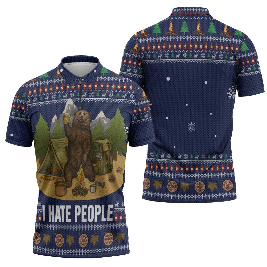Camping I Hate People Christmas Zipper Polo Shirt Xmas Holiday Patterns - Wonder Print Shop