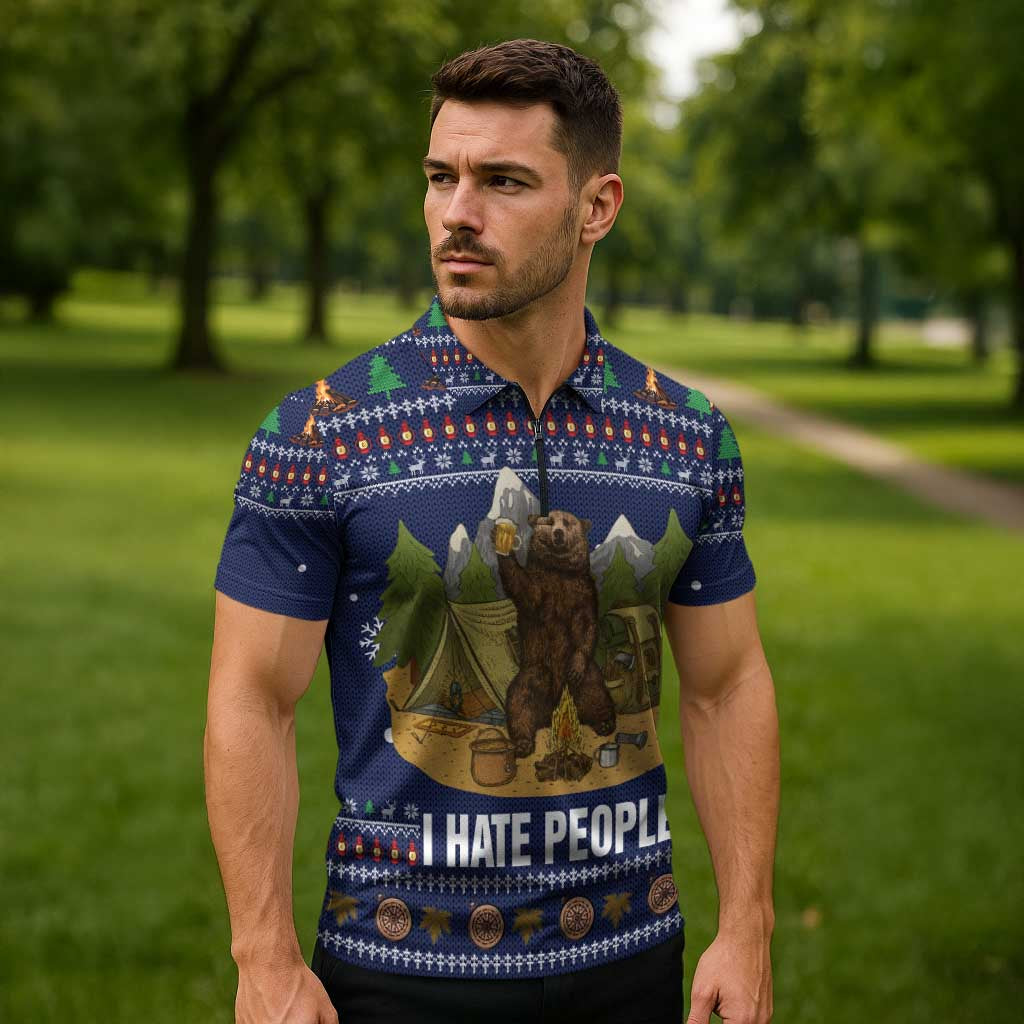 Camping I Hate People Christmas Zipper Polo Shirt Xmas Holiday Patterns - Wonder Print Shop