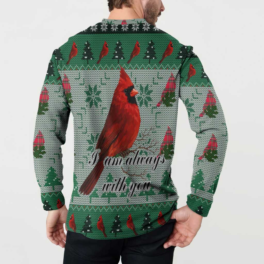 Cardinal I am Always With You Christmas Button Sweatshirt Xmas Holiday Patterns - Wonder Print Shop