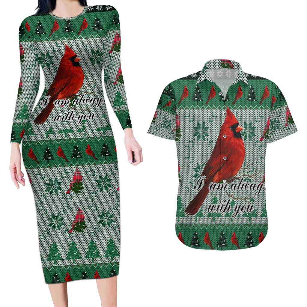 Cardinal I am Always With You Christmas Couples Matching Long Sleeve Bodycon Dress and Hawaiian Shirt Xmas Holiday Patterns - Wonder Print Shop