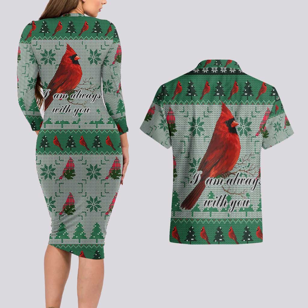 Cardinal I am Always With You Christmas Couples Matching Long Sleeve Bodycon Dress and Hawaiian Shirt Xmas Holiday Patterns - Wonder Print Shop