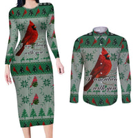Cardinal I am Always With You Christmas Couples Matching Long Sleeve Bodycon Dress and Long Sleeve Button Shirt Xmas Holiday Patterns - Wonder Print Shop