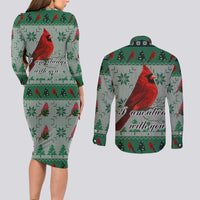 Cardinal I am Always With You Christmas Couples Matching Long Sleeve Bodycon Dress and Long Sleeve Button Shirt Xmas Holiday Patterns - Wonder Print Shop