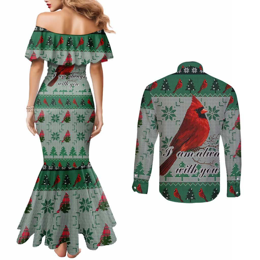 Cardinal I am Always With You Christmas Couples Matching Mermaid Dress and Long Sleeve Button Shirt Xmas Holiday Patterns - Wonder Print Shop
