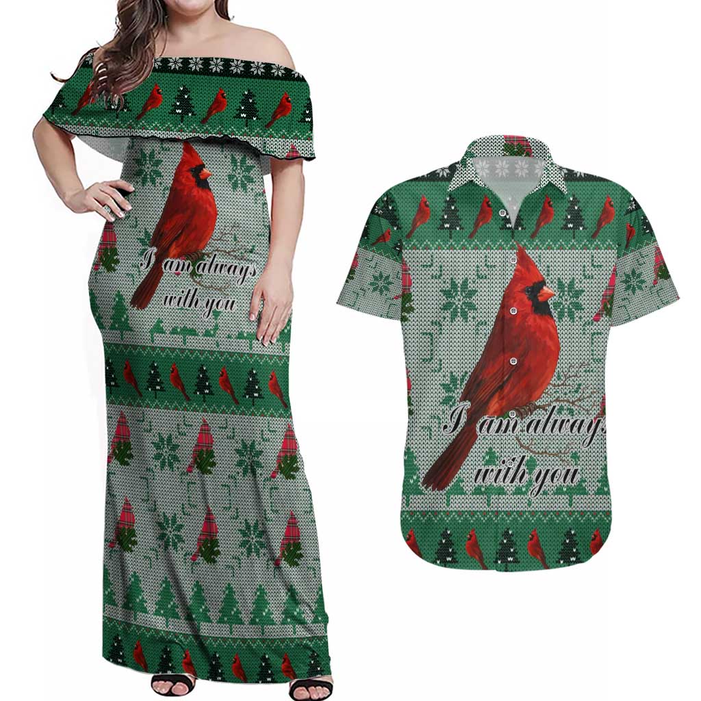 Cardinal I am Always With You Christmas Couples Matching Off Shoulder Maxi Dress and Hawaiian Shirt Xmas Holiday Patterns - Wonder Print Shop