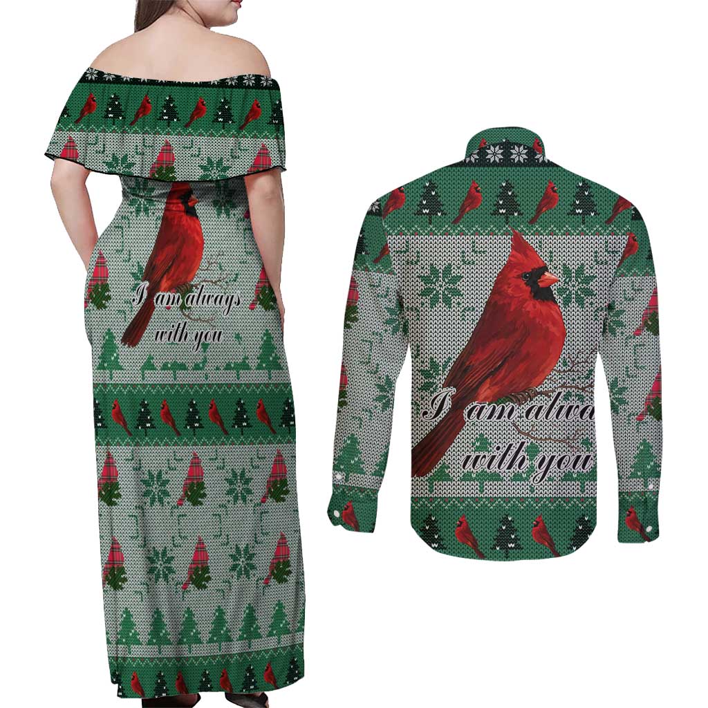 Cardinal I am Always With You Christmas Couples Matching Off Shoulder Maxi Dress and Long Sleeve Button Shirt Xmas Holiday Patterns - Wonder Print Shop