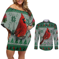 Cardinal I am Always With You Christmas Couples Matching Off Shoulder Short Dress and Long Sleeve Button Shirt Xmas Holiday Patterns - Wonder Print Shop