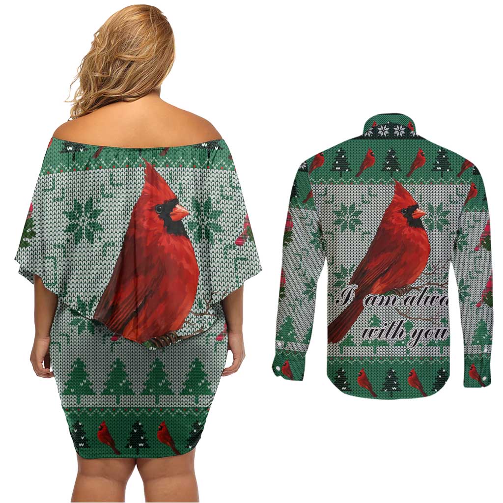 Cardinal I am Always With You Christmas Couples Matching Off Shoulder Short Dress and Long Sleeve Button Shirt Xmas Holiday Patterns - Wonder Print Shop