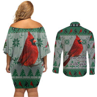 Cardinal I am Always With You Christmas Couples Matching Off Shoulder Short Dress and Long Sleeve Button Shirt Xmas Holiday Patterns - Wonder Print Shop