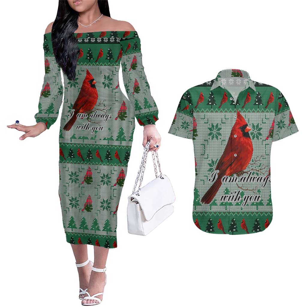 Cardinal I am Always With You Christmas Couples Matching Off The Shoulder Long Sleeve Dress and Hawaiian Shirt Xmas Holiday Patterns - Wonder Print Shop