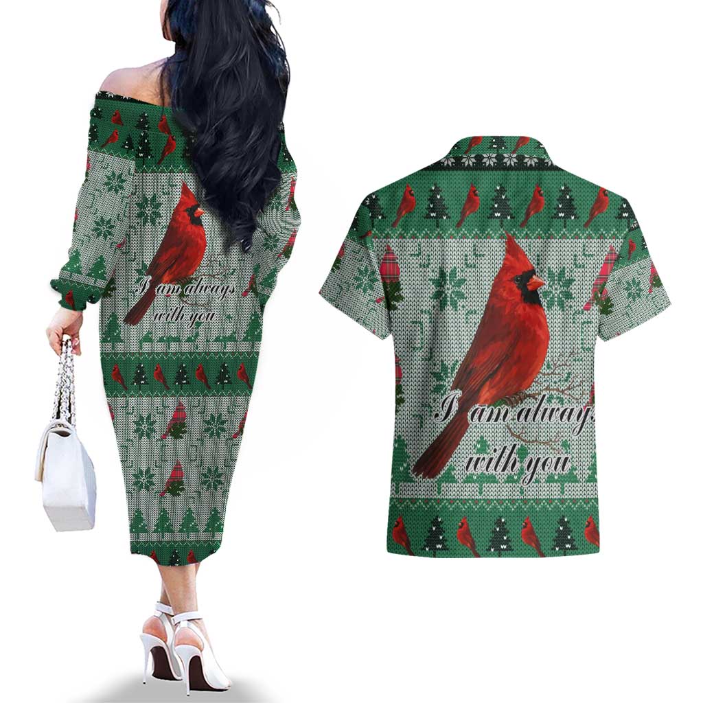Cardinal I am Always With You Christmas Couples Matching Off The Shoulder Long Sleeve Dress and Hawaiian Shirt Xmas Holiday Patterns - Wonder Print Shop