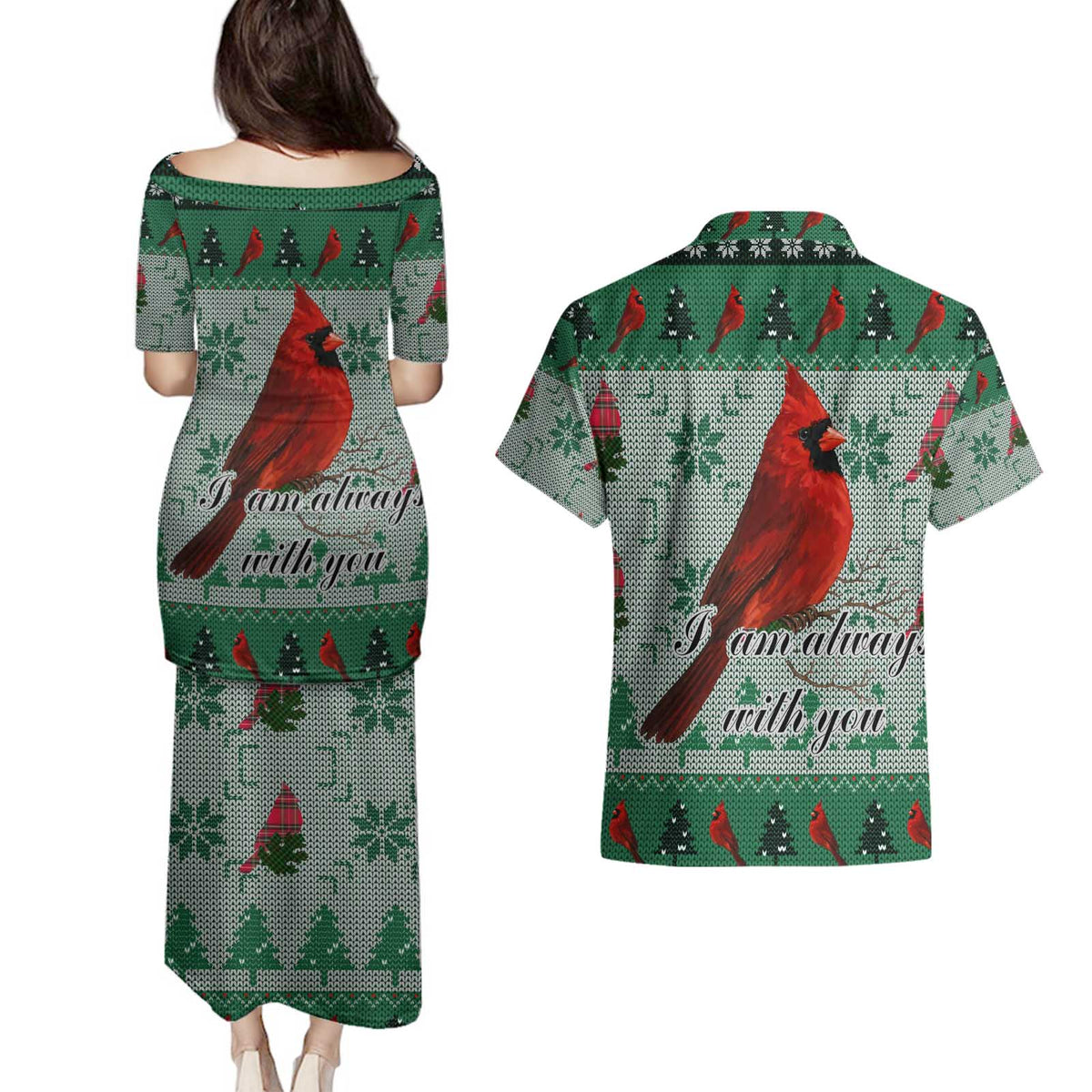 Cardinal I am Always With You Christmas Couples Matching Puletasi and Hawaiian Shirt Xmas Holiday Patterns - Wonder Print Shop