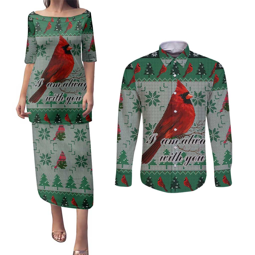 Cardinal I am Always With You Christmas Couples Matching Puletasi and Long Sleeve Button Shirt Xmas Holiday Patterns - Wonder Print Shop