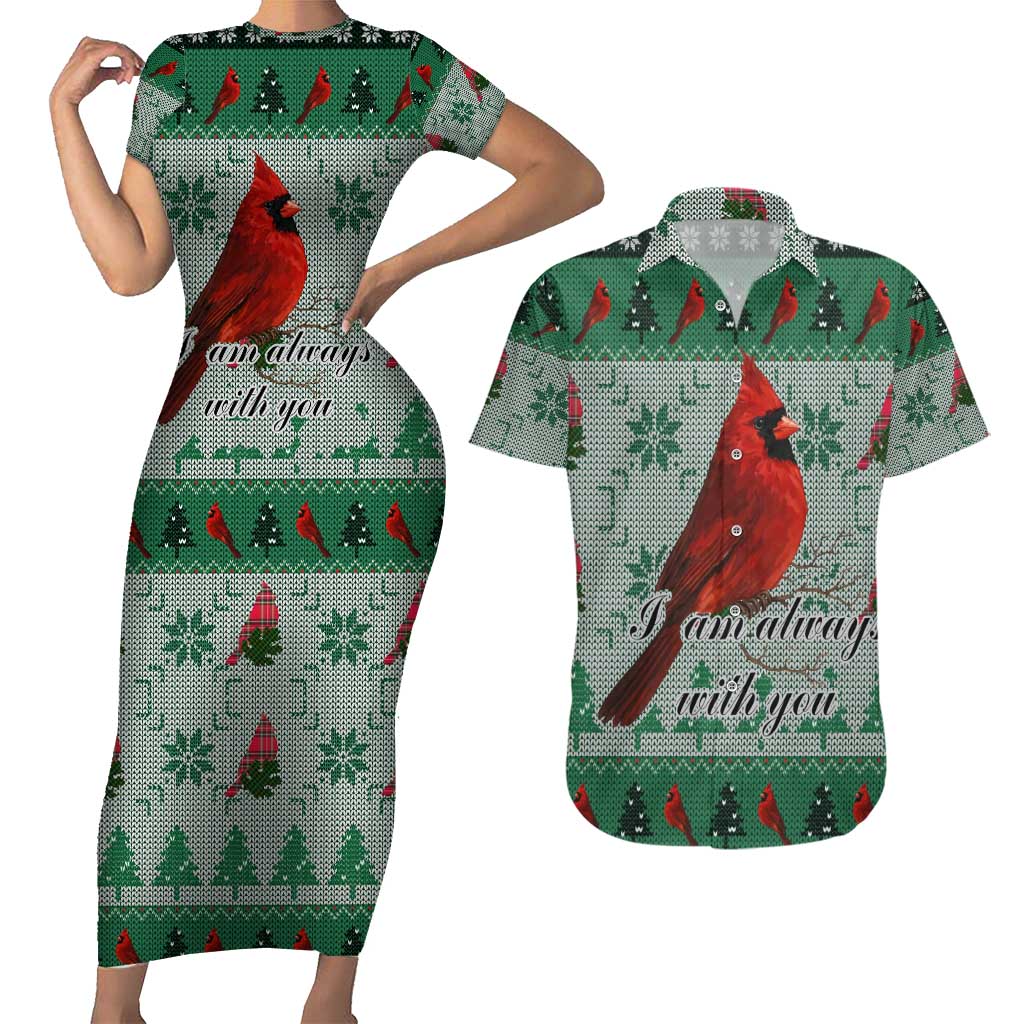 Cardinal I am Always With You Christmas Couples Matching Short Sleeve Bodycon Dress and Hawaiian Shirt Xmas Holiday Patterns - Wonder Print Shop