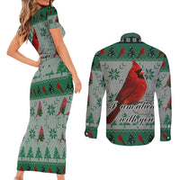 Cardinal I am Always With You Christmas Couples Matching Short Sleeve Bodycon Dress and Long Sleeve Button Shirt Xmas Holiday Patterns - Wonder Print Shop