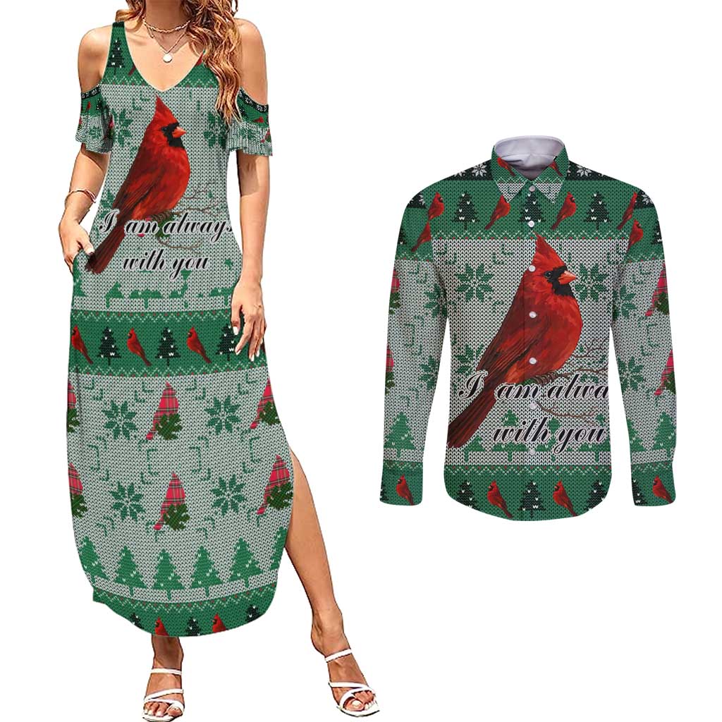 Cardinal I am Always With You Christmas Couples Matching Summer Maxi Dress and Long Sleeve Button Shirt Xmas Holiday Patterns - Wonder Print Shop