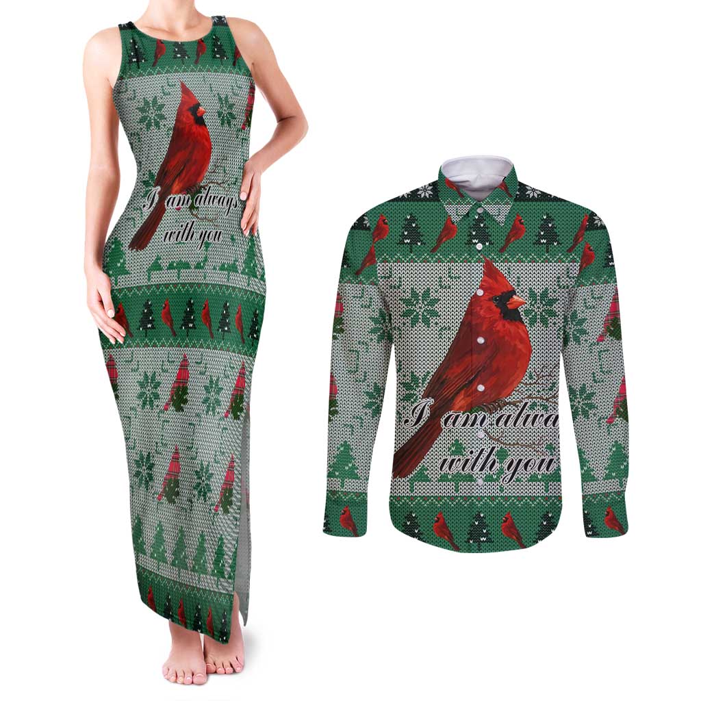 Cardinal I am Always With You Christmas Couples Matching Tank Maxi Dress and Long Sleeve Button Shirt Xmas Holiday Patterns - Wonder Print Shop
