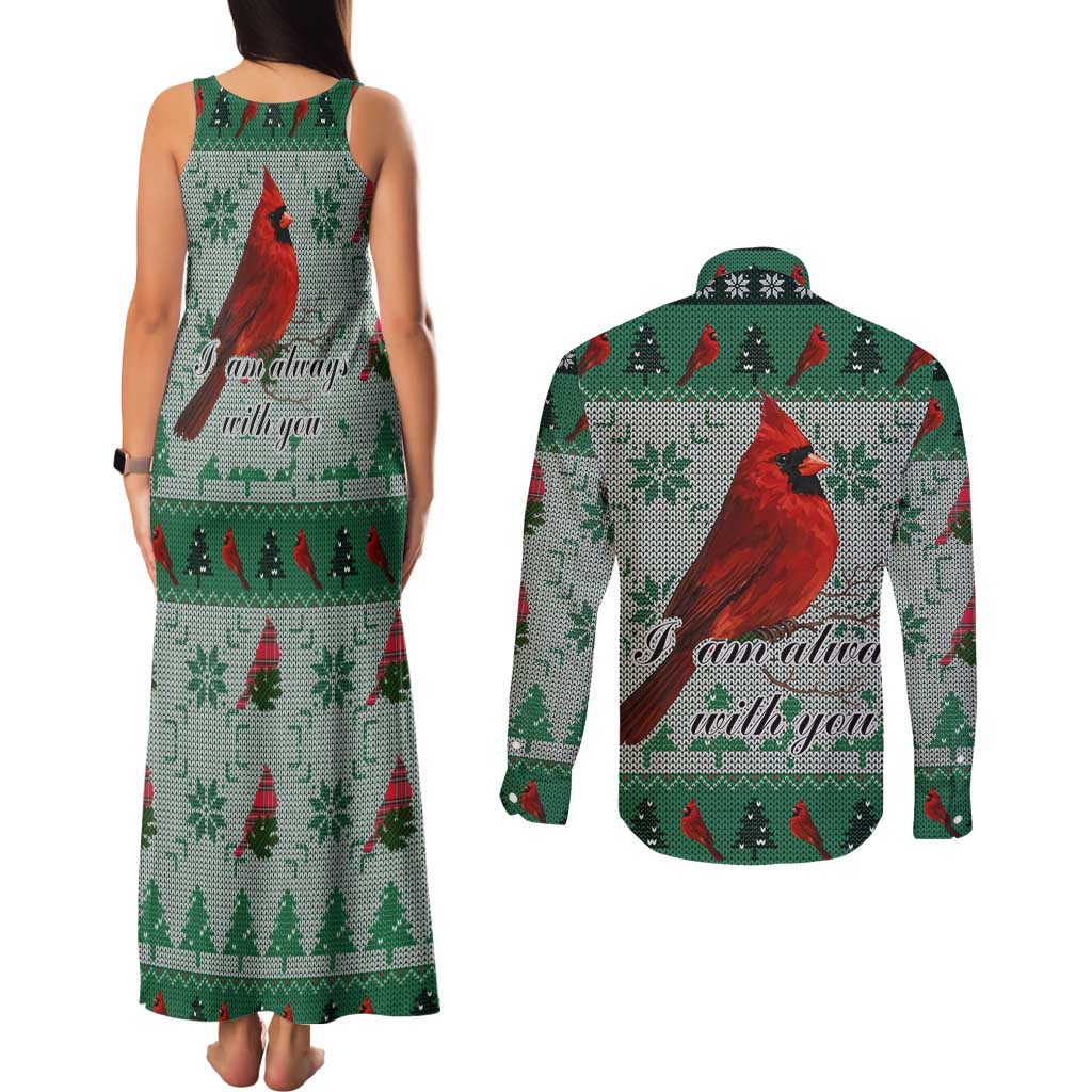 Cardinal I am Always With You Christmas Couples Matching Tank Maxi Dress and Long Sleeve Button Shirt Xmas Holiday Patterns - Wonder Print Shop