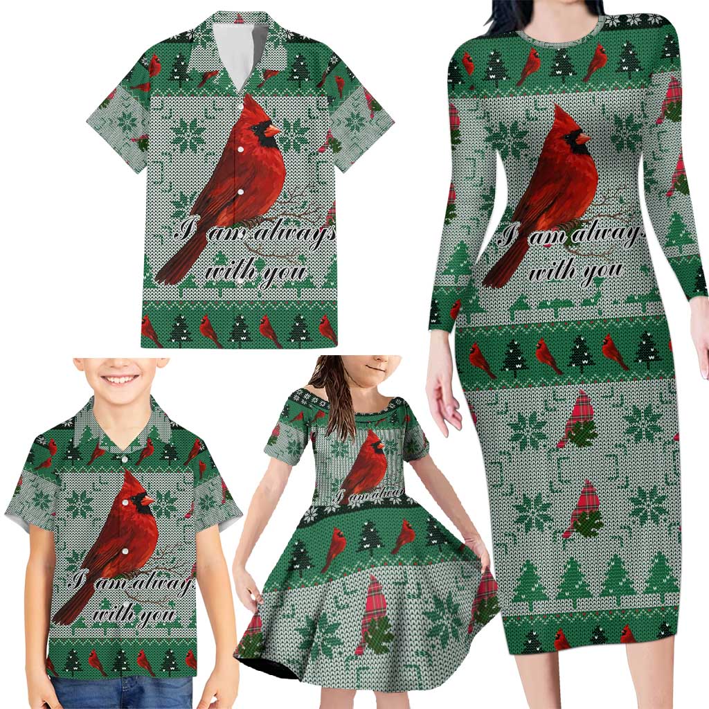 Cardinal I am Always With You Christmas Family Matching Long Sleeve Bodycon Dress and Hawaiian Shirt Xmas Holiday Patterns - Wonder Print Shop