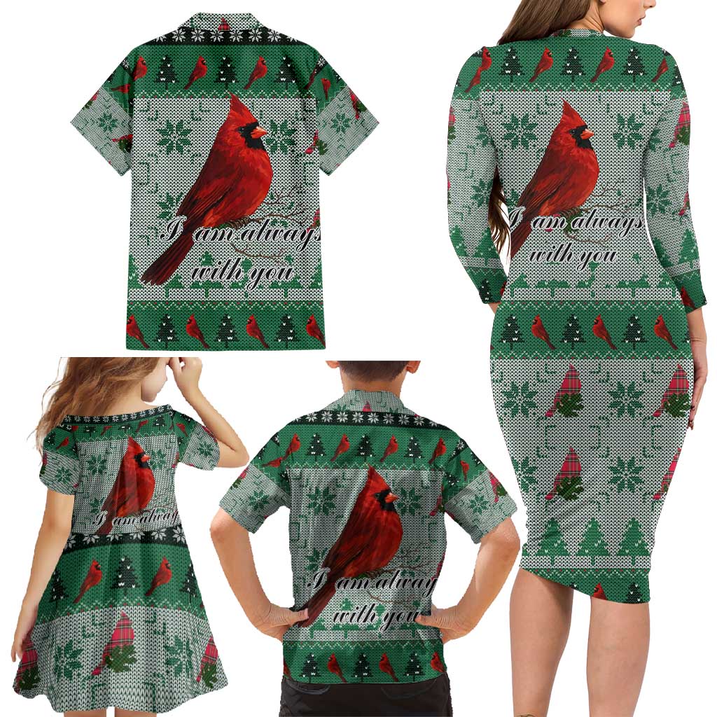 Cardinal I am Always With You Christmas Family Matching Long Sleeve Bodycon Dress and Hawaiian Shirt Xmas Holiday Patterns - Wonder Print Shop