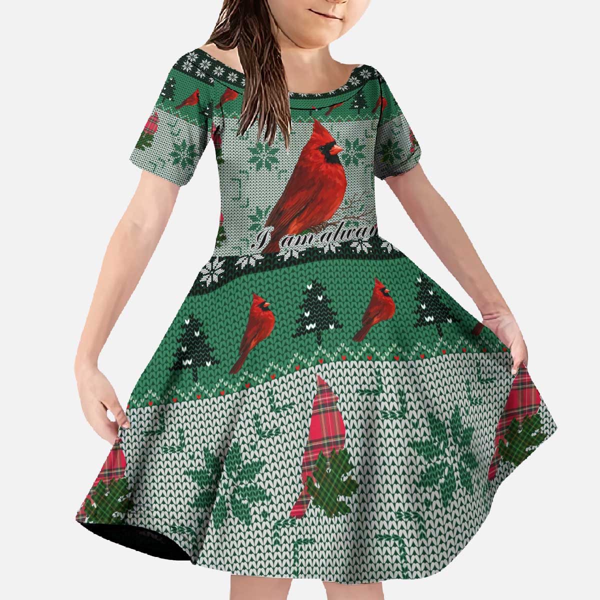 Cardinal I am Always With You Christmas Family Matching Off The Shoulder Long Sleeve Dress and Hawaiian Shirt Xmas Holiday Patterns - Wonder Print Shop