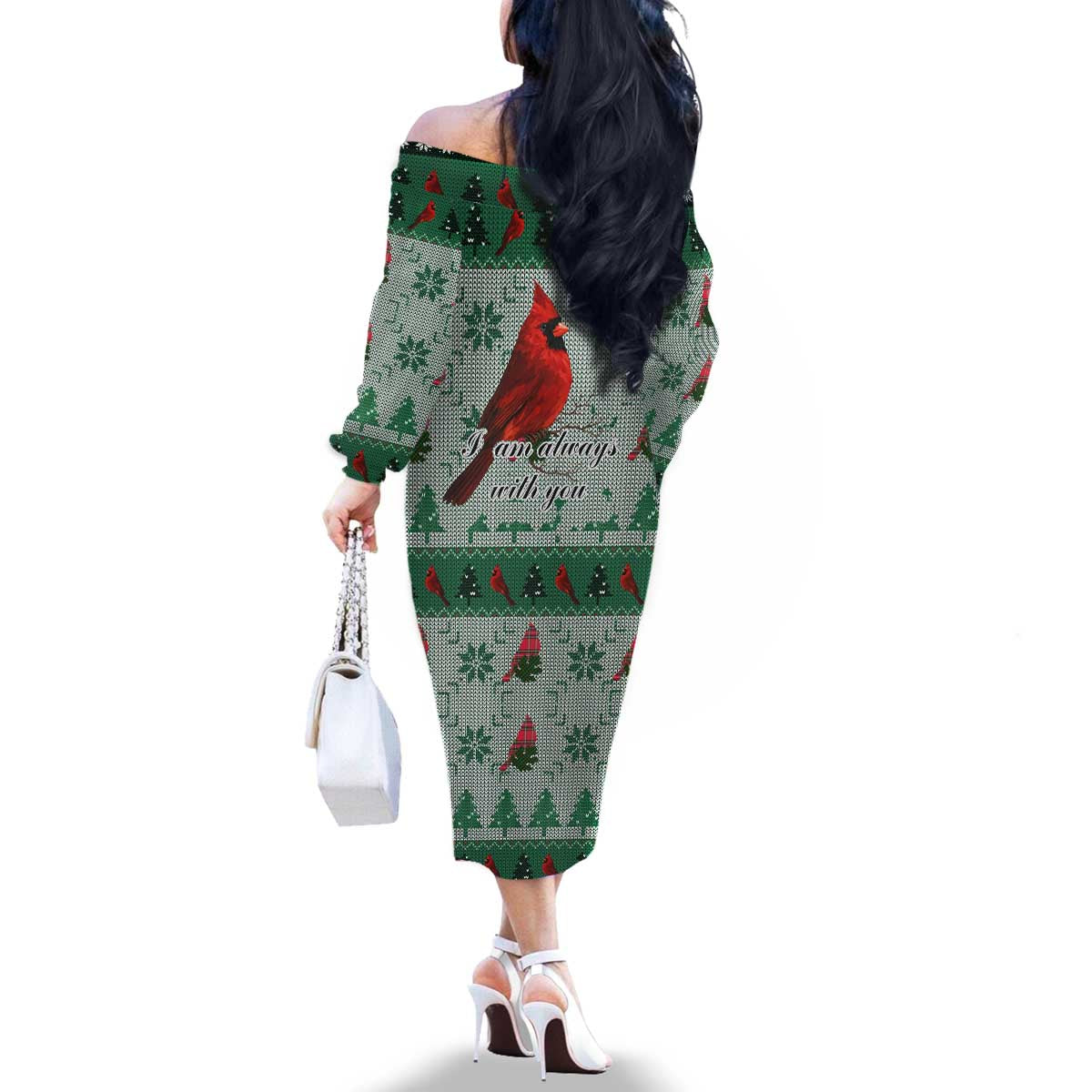 Cardinal I am Always With You Christmas Family Matching Off The Shoulder Long Sleeve Dress and Hawaiian Shirt Xmas Holiday Patterns - Wonder Print Shop