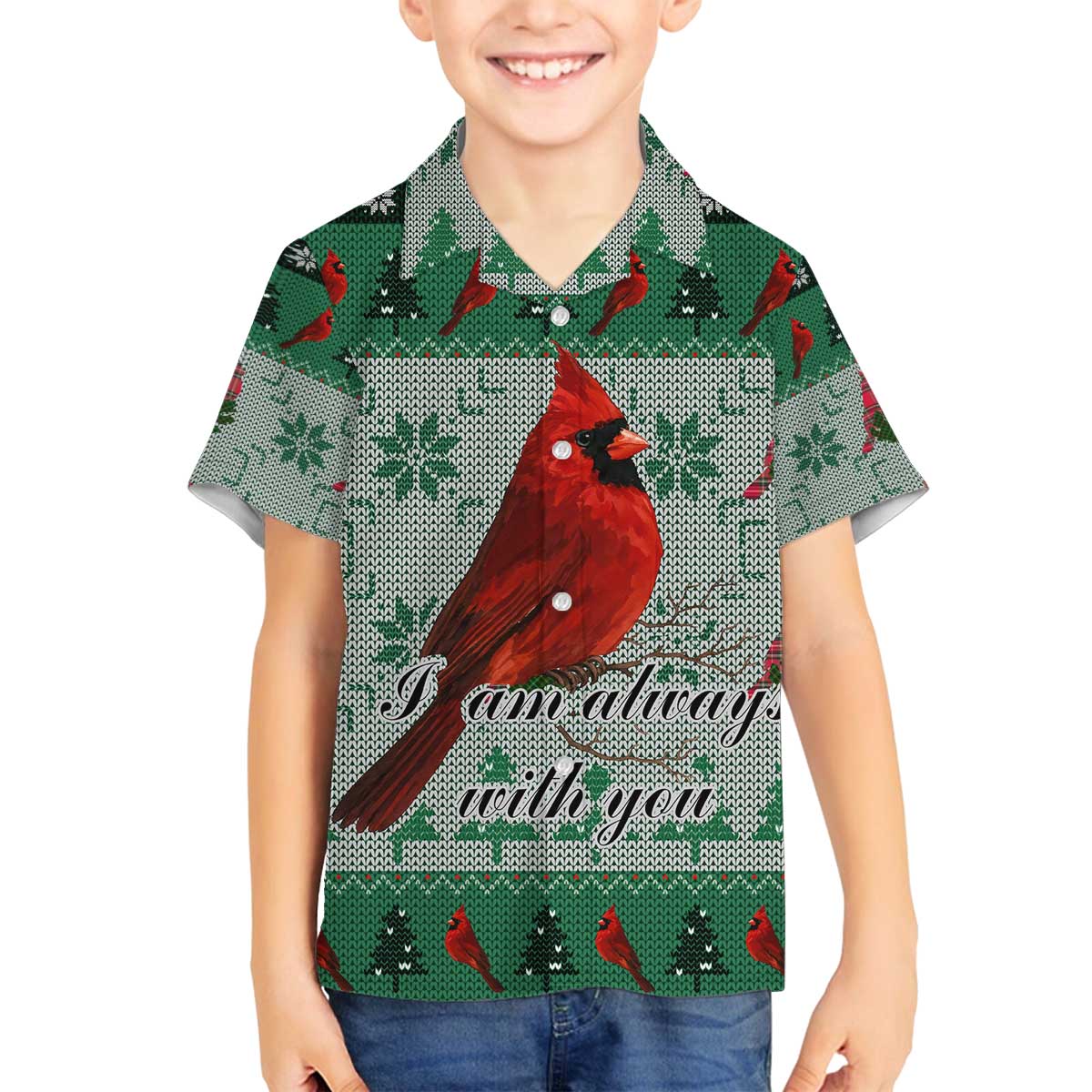 Cardinal I am Always With You Christmas Family Matching Off The Shoulder Long Sleeve Dress and Hawaiian Shirt Xmas Holiday Patterns - Wonder Print Shop