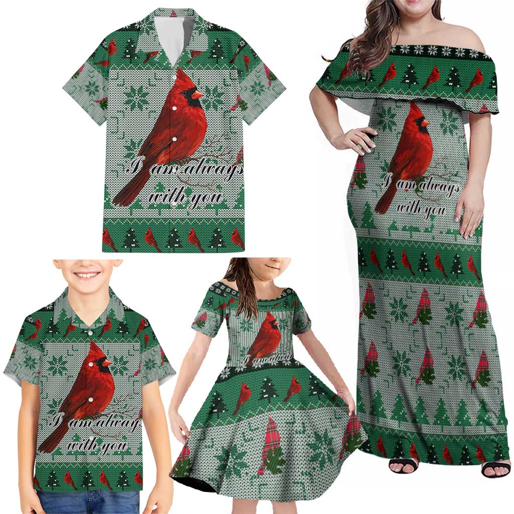 Cardinal I am Always With You Christmas Family Matching Off Shoulder Maxi Dress and Hawaiian Shirt Xmas Holiday Patterns - Wonder Print Shop